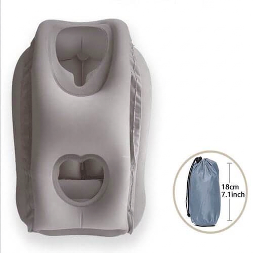 ✈️ TIJDELIJK 50% KORTING! ✨ Opblaasbaar ergonomisch uitgehold reis kussen – PVC-flock, snel op te blazen, met opbergtas