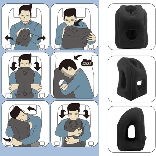 ✈️ TIJDELIJK 50% KORTING! ✨ Opblaasbaar ergonomisch uitgehold reis kussen – PVC-flock, snel op te blazen, met opbergtas
