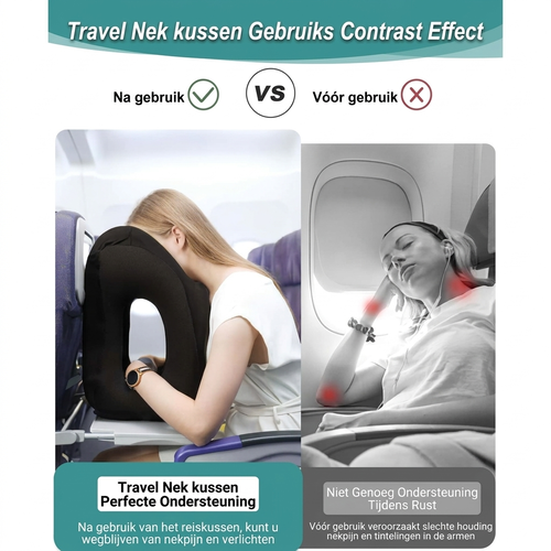 ✈️ TIJDELIJK 50% KORTING! ✨ Opblaasbaar ergonomisch uitgehold reis kussen – PVC-flock, snel op te blazen, met opbergtas