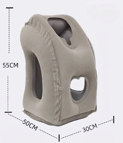 ✈️ TIJDELIJK 50% KORTING! ✨ Opblaasbaar ergonomisch uitgehold reis kussen – PVC-flock, snel op te blazen, met opbergtas