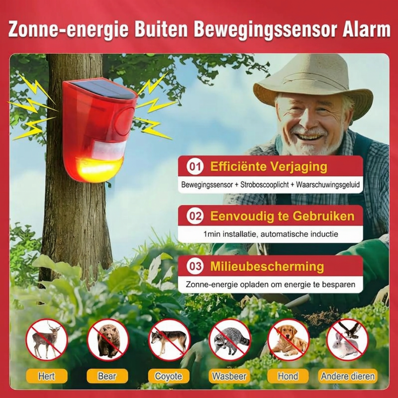 🔥 50% KORTING 🚨 🐗 Zonne-energie dierafweer: 110dB alarm, 6 LED-flits, bewegingssensor, IP65, voor tuin & boerderij