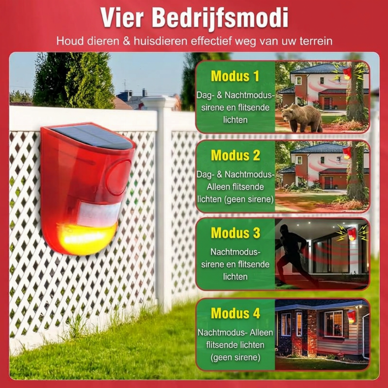 🔥 50% KORTING 🚨 🐗 Zonne-energie dierafweer: 110dB alarm, 6 LED-flits, bewegingssensor, IP65, voor tuin & boerderij