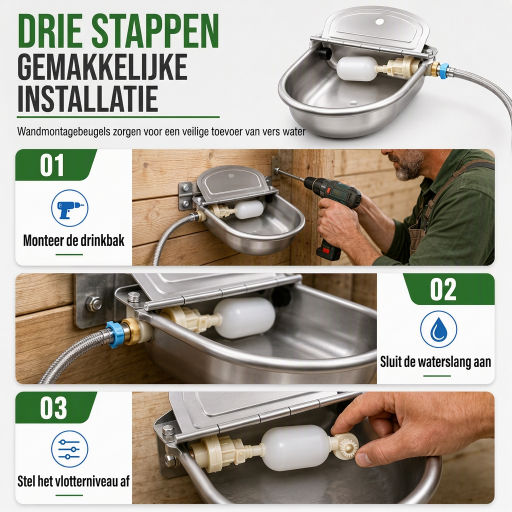 ⏳Beperkte tijd speciale aanbieding⏰ 🐄 Automatische drinkbak van 304 roestvrij staal met vlotter en afvoergat voor runderen, paarden, schapen en honden 🤖