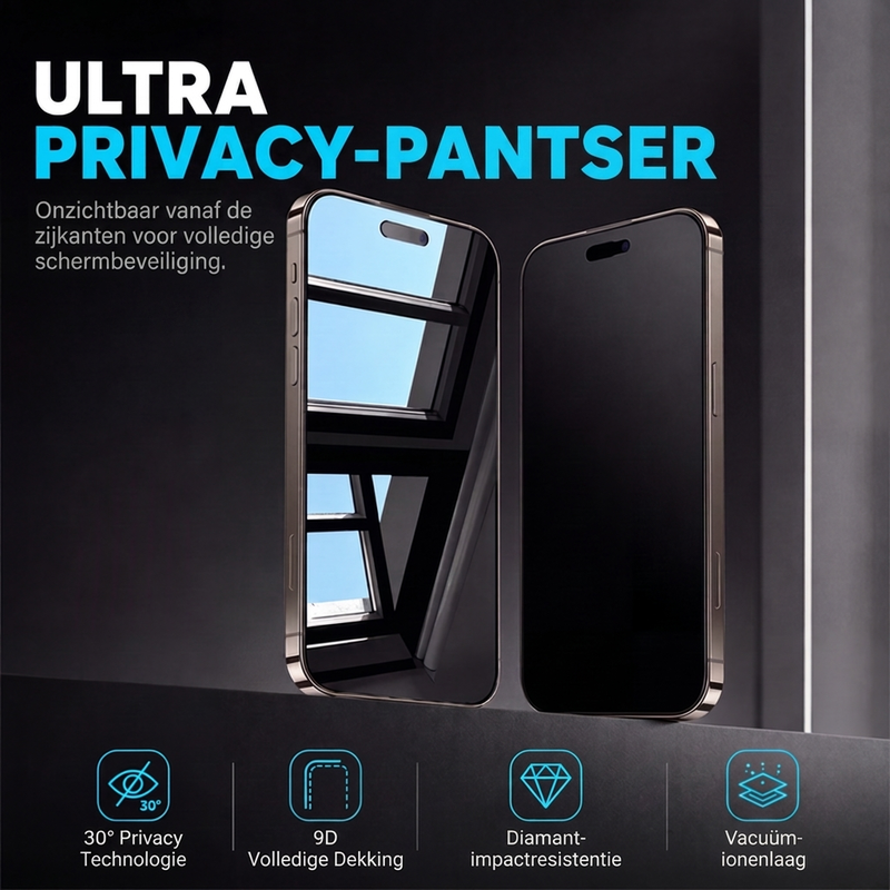 🛡️ NU 50% KORTING! Privacy Screen Protector voor iPhone, 9H Gehard Glas, 30° Anti-Spionage, 9D Volledige Dekking, Automatische Stofverwijdering, Bubbelvrije Installatie
