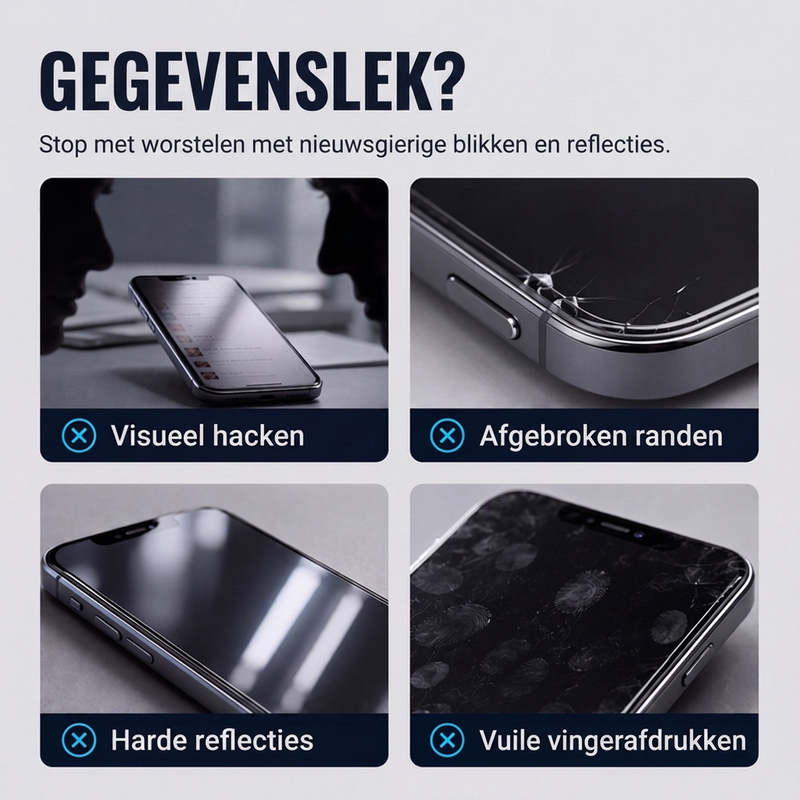 🛡️ NU 50% KORTING! Privacy Screen Protector voor iPhone, 9H Gehard Glas, 30° Anti-Spionage, 9D Volledige Dekking, Automatische Stofverwijdering, Bubbelvrije Installatie