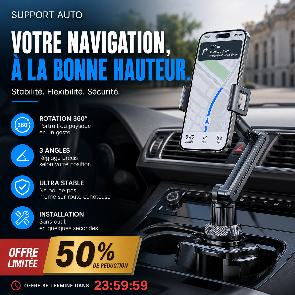 🚗 360° draaibare en verstelbare mobiele telefoonhouder voor in de auto– Draaibaar, verstelbaar & universeel✨