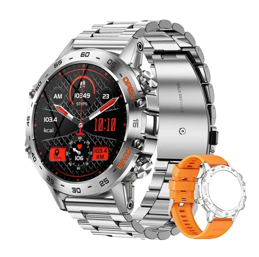 Heren Smartwatch Militairstijl met 1100 mAh Accu, 1,7 Inch AMOLED Display, LED Zaklamp, IP68 Waterdicht, Fitness Horloge met Belfunctie, 110+ Sportmodi, Hartslag/Slaapmonitoring, Compatibel met iOS en Android